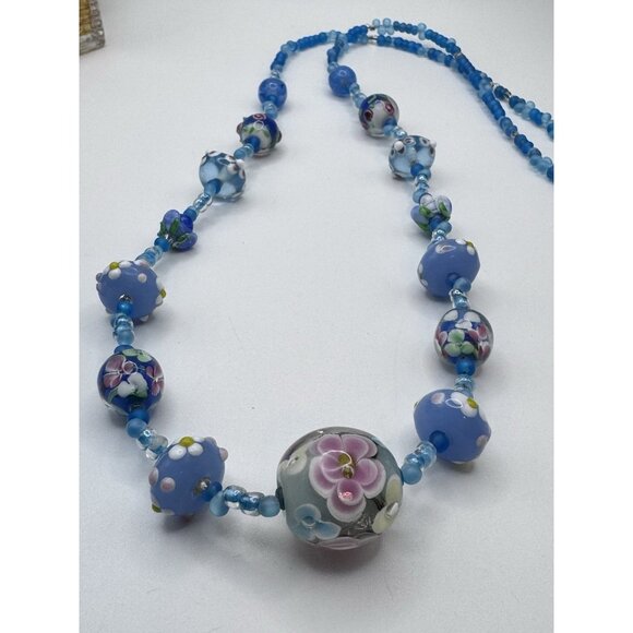 Vintage Italian Venetian Murano Art Glass Wedding Cake Blue Bead Necklace Rare - Picture 9 of 9